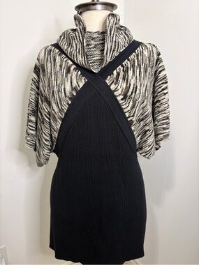 SPANNER Layered Look Sweater Dress Black Neutral Cowl Neck SIZE LARGE